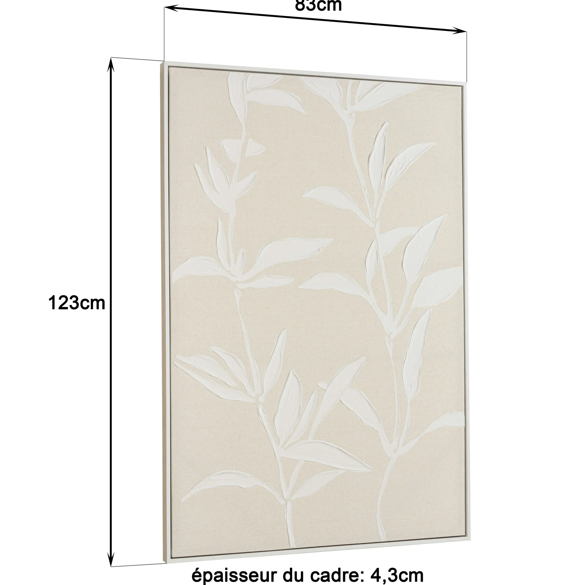 Tableau lin beige fleurs de platre 83 x 123 cm