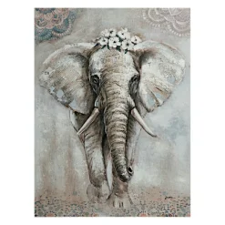 Tableau éléphant en marche avec fleurs
