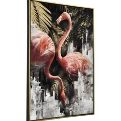 Tableau nature avec flamants roses cadre doré