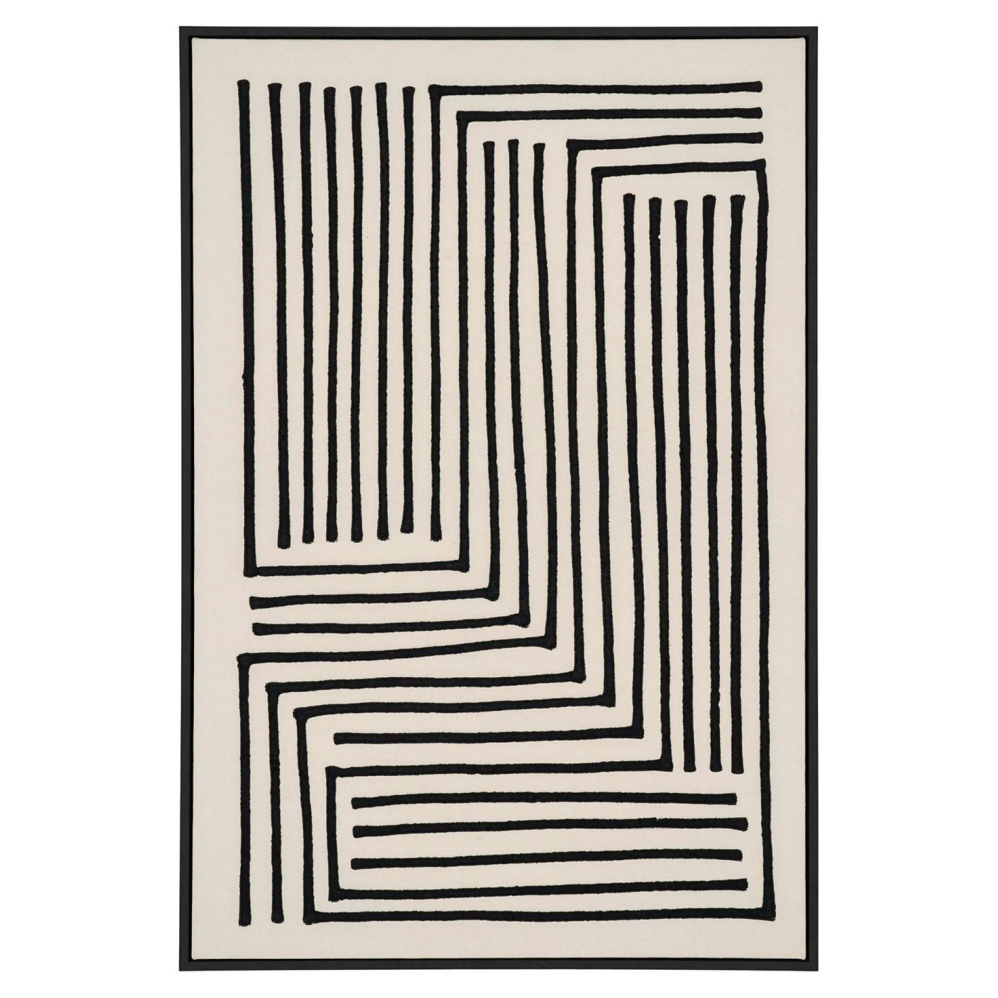 Tableau noir et blanc motif labyrinthe avec cadre 60x90 cm