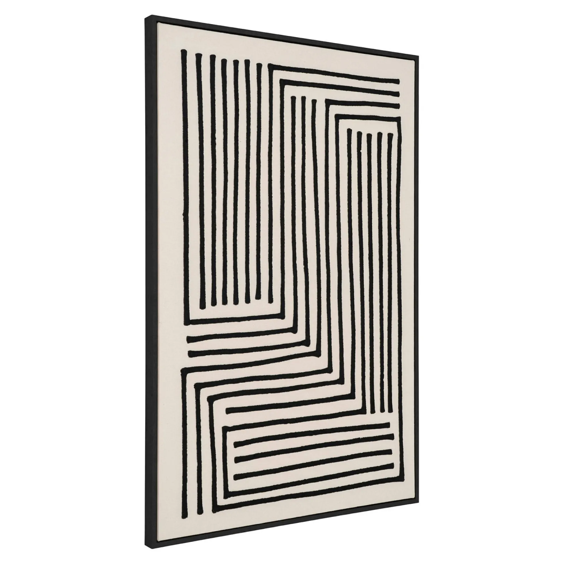 Tableau noir et blanc motif labyrinthe avec cadre 60x90 cm