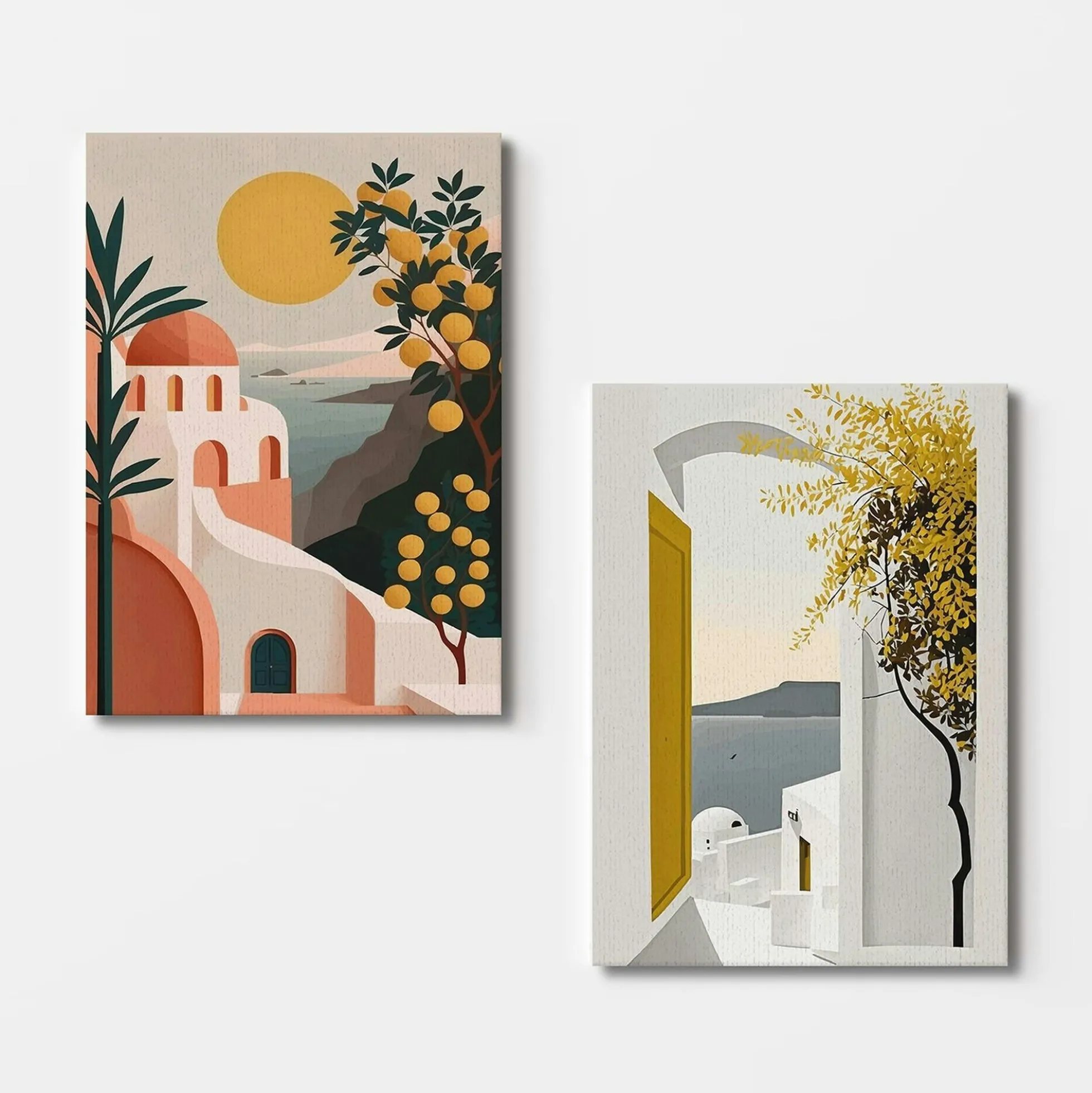 Tableau paysage méditerranéen – tons chauds (set de 2)