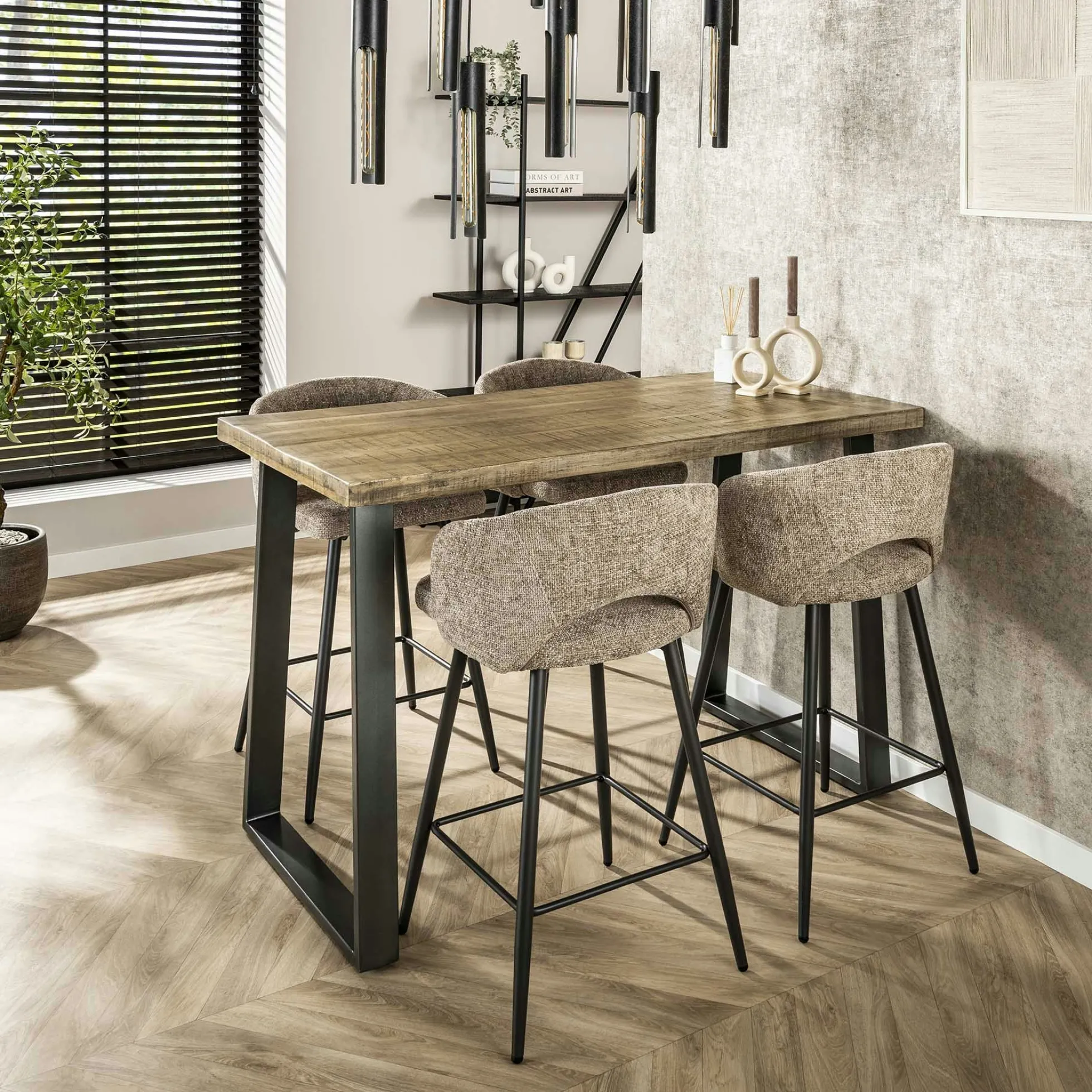Table bar bois de manguier acier 135 cm LUCKNOW