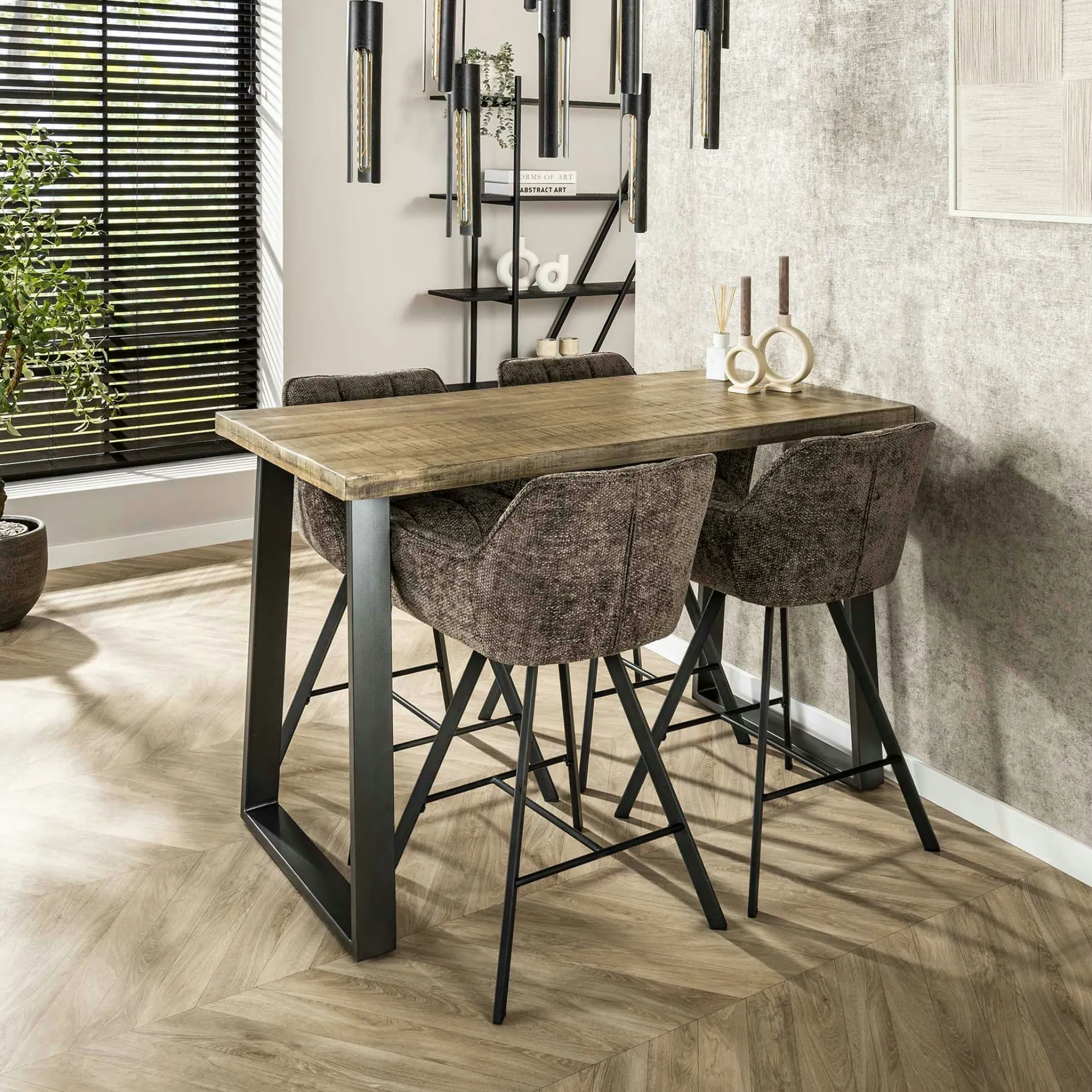 Table bar bois de manguier acier 135 cm LUCKNOW