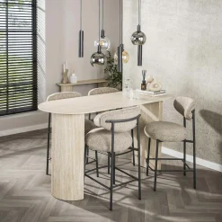 Table bar céramique effet travertin, pieds colonne 180 cm ASCOLI