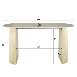 Table bar céramique effet travertin, pieds colonne 180 cm ASCOLI
