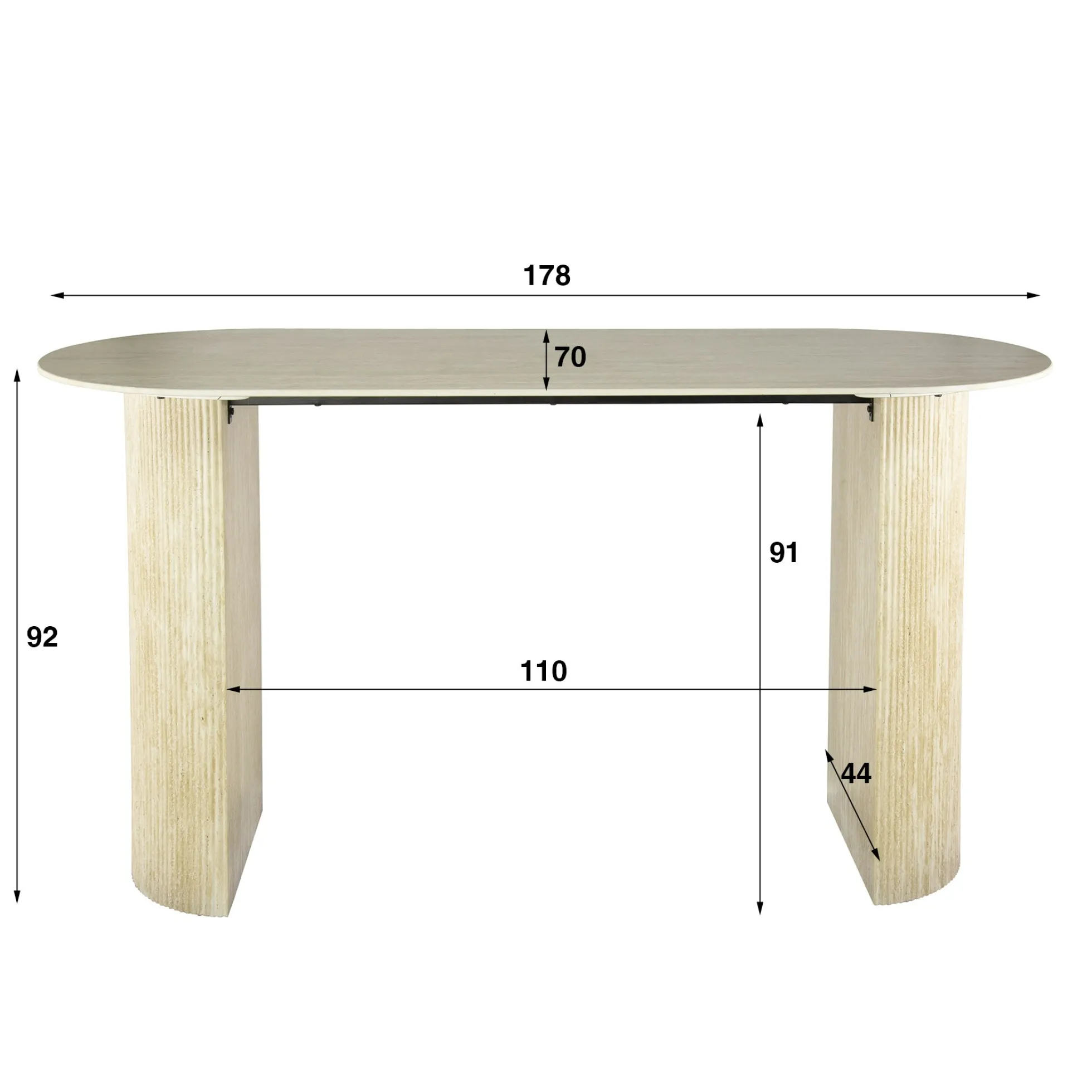 Table bar céramique effet travertin, pieds colonne 180 cm ASCOLI