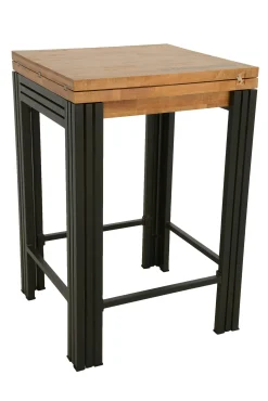 Table bar / Mange debout carrée extensible hévéa recyclé naturel et métal noirci 70/140X70X105cm DOCKER