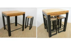 Table bar / Mange debout rectangle extensible hévéa recyclé naturel et métal noirci 90/180X80X105cm DOCKER