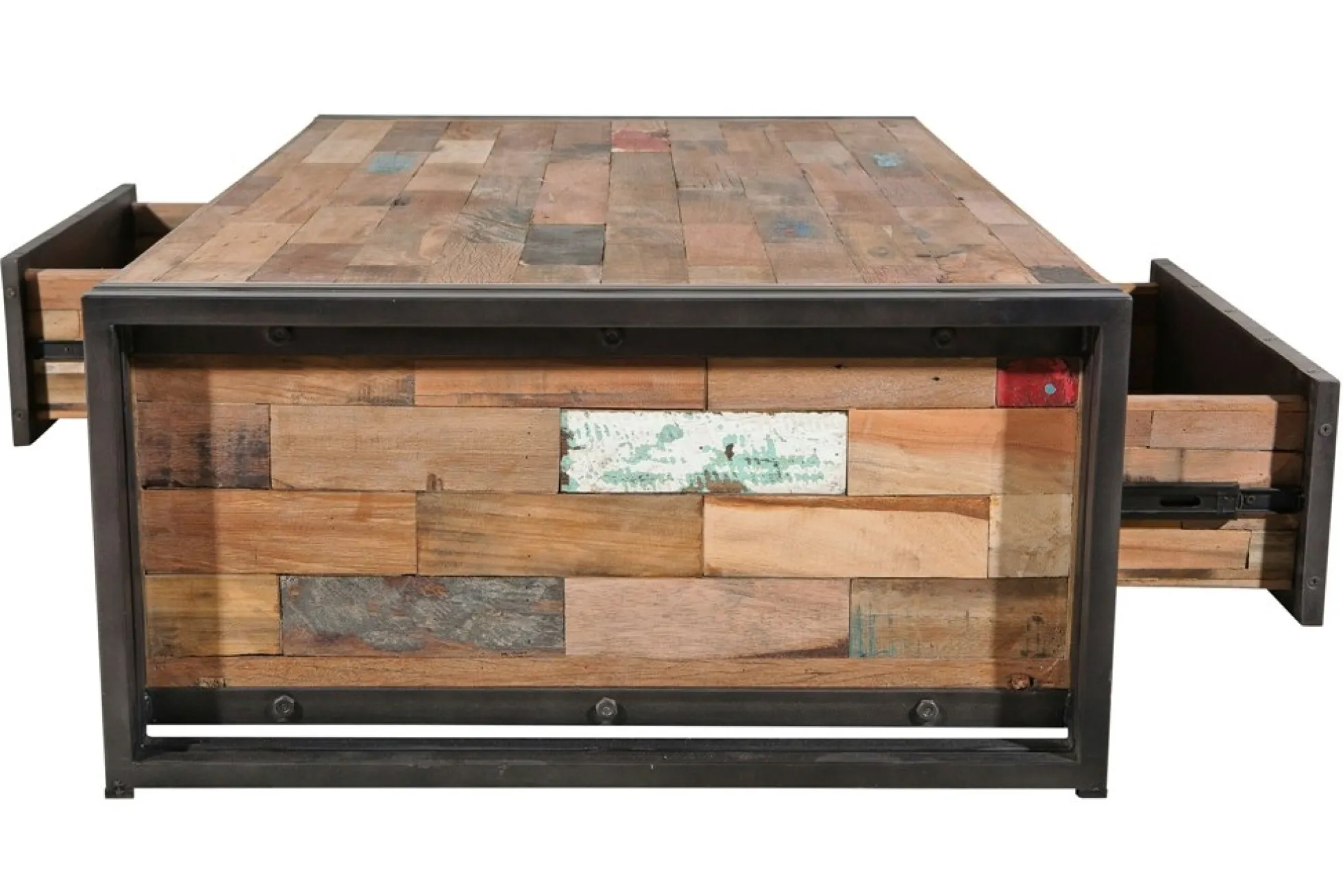 Table basse avec rangement bois recyclé métal CARAVELLE