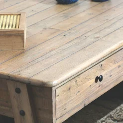 Table basse avec rangement bois recyclé clair tréteaux SALERNE