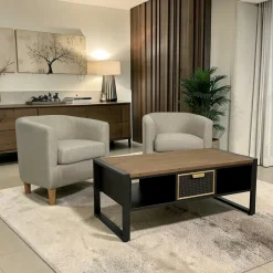 Table basse avec rangement et 1 tiroir en cannage métallique ATELIER