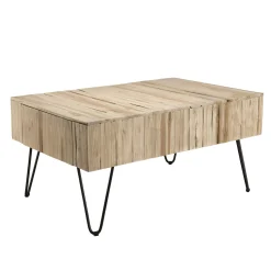Table basse avec tiroirs teck pieds épingle 90x60 cm JAIPUR