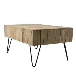 Table basse avec tiroirs teck pieds épingle 90x60 cm JAIPUR