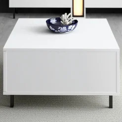 Table basse blanche carrée avec coffre de rangement AURA