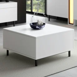 Table basse blanche carrée avec coffre de rangement AURA