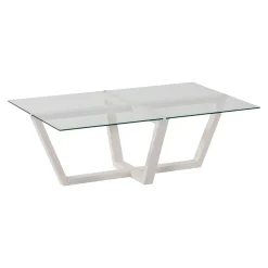 Table basse blanche design - verre trempé, pied croisé LHASA