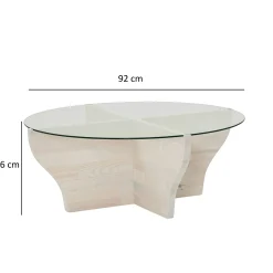 Table basse blanche en verre et bois - pied en X, ANZIO