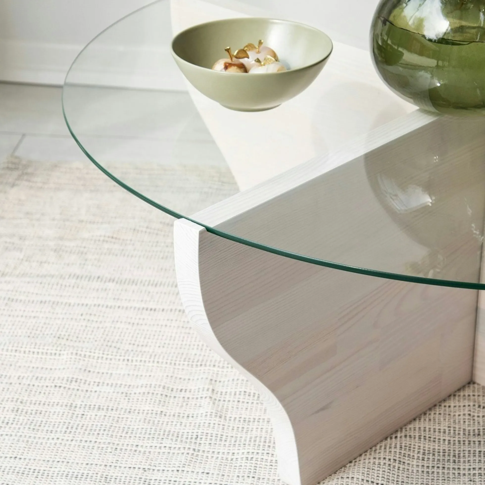 Table basse blanche en verre et bois - pied en X, ANZIO