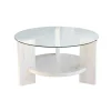 Table basse blanche ronde - verre et bois, 2 plateaux ANZIO