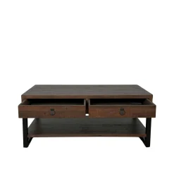 Table basse bois brun recyclé double plateau 2 tiroirs SAMOA