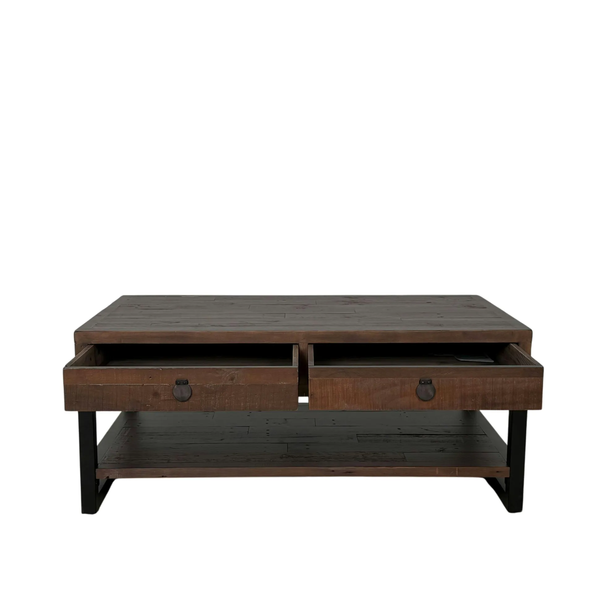 Table basse bois brun recyclé double plateau 2 tiroirs SAMOA