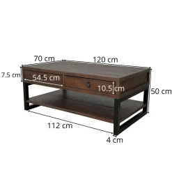 Table basse bois brun recyclé double plateau 2 tiroirs SAMOA