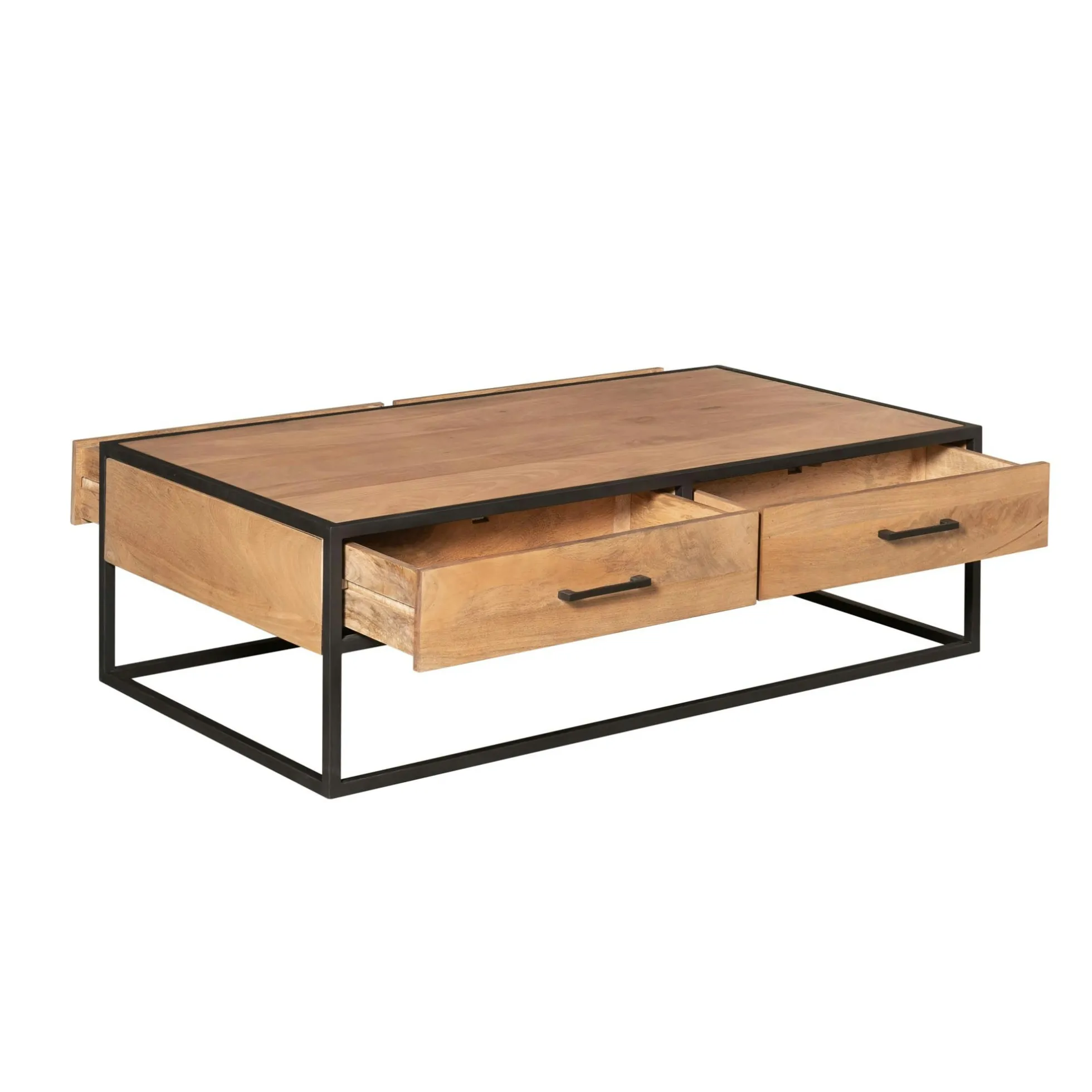 Table basse bois clair métal noir 4 tiroirs RIVANO