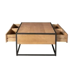 Table basse bois clair métal noir 4 tiroirs RIVANO
