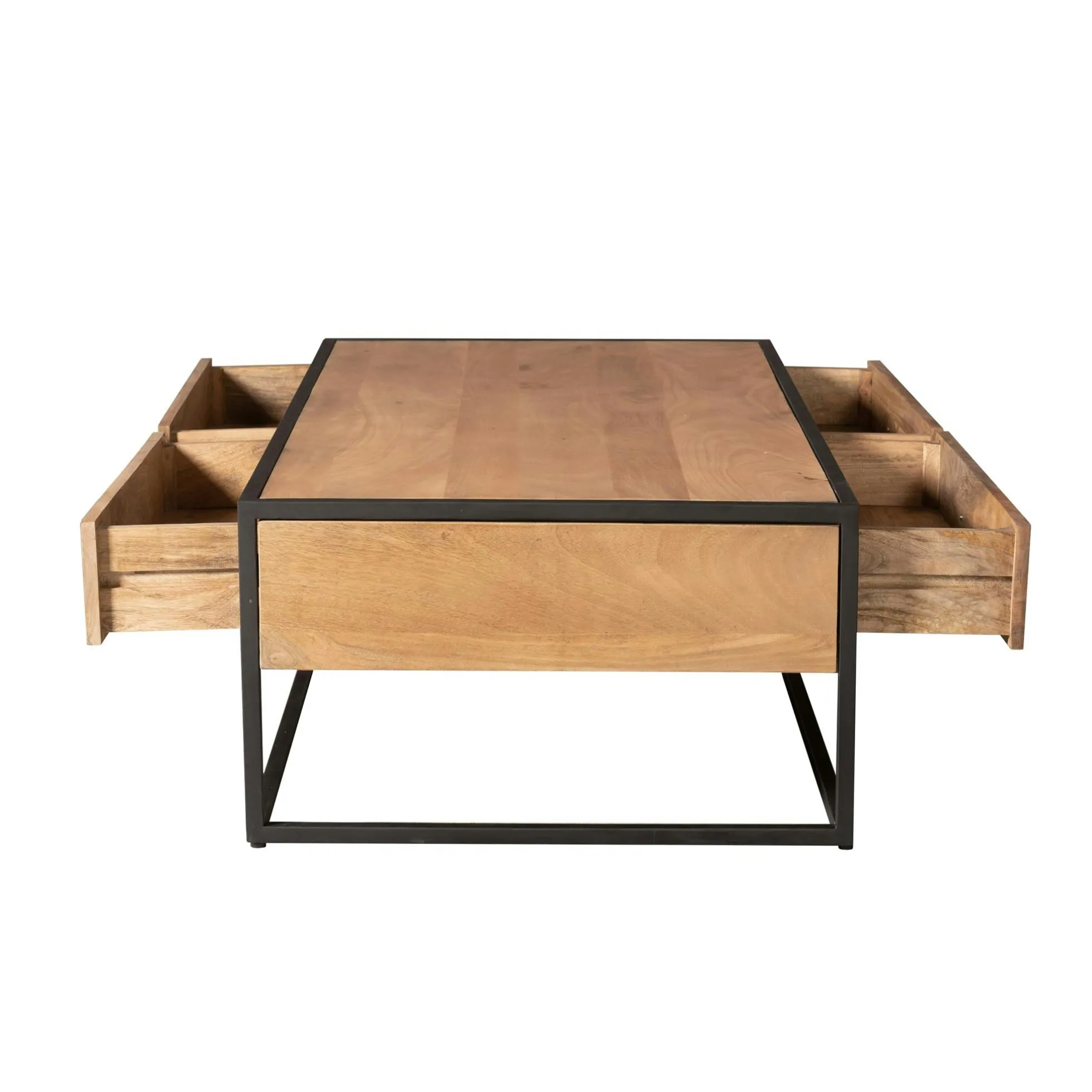 Table basse bois clair métal noir 4 tiroirs RIVANO