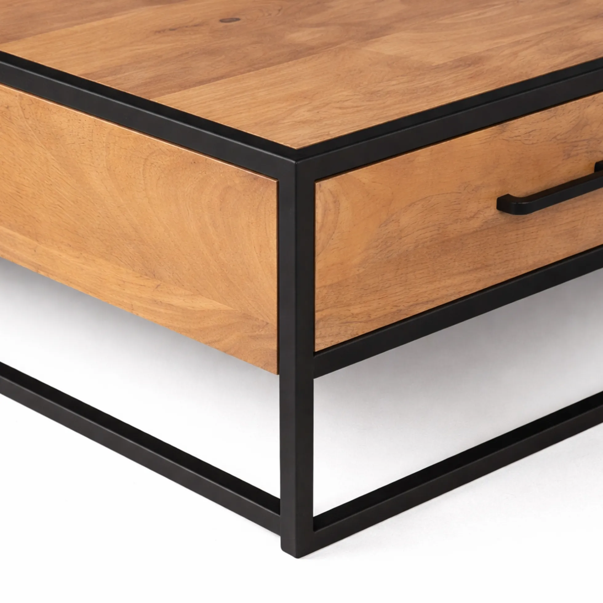 Table basse bois clair métal noir 4 tiroirs RIVANO