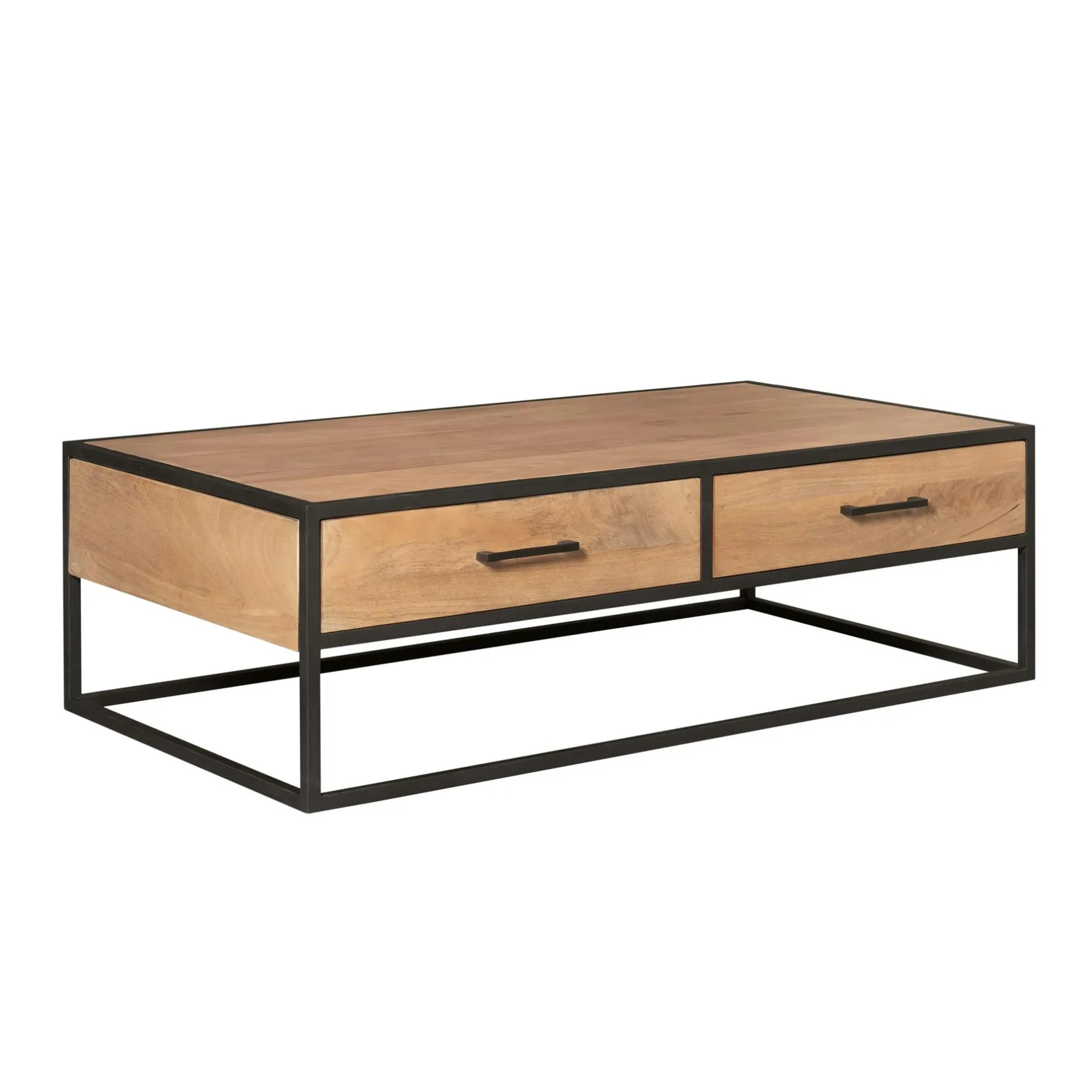 Table basse bois clair métal noir 4 tiroirs RIVANO