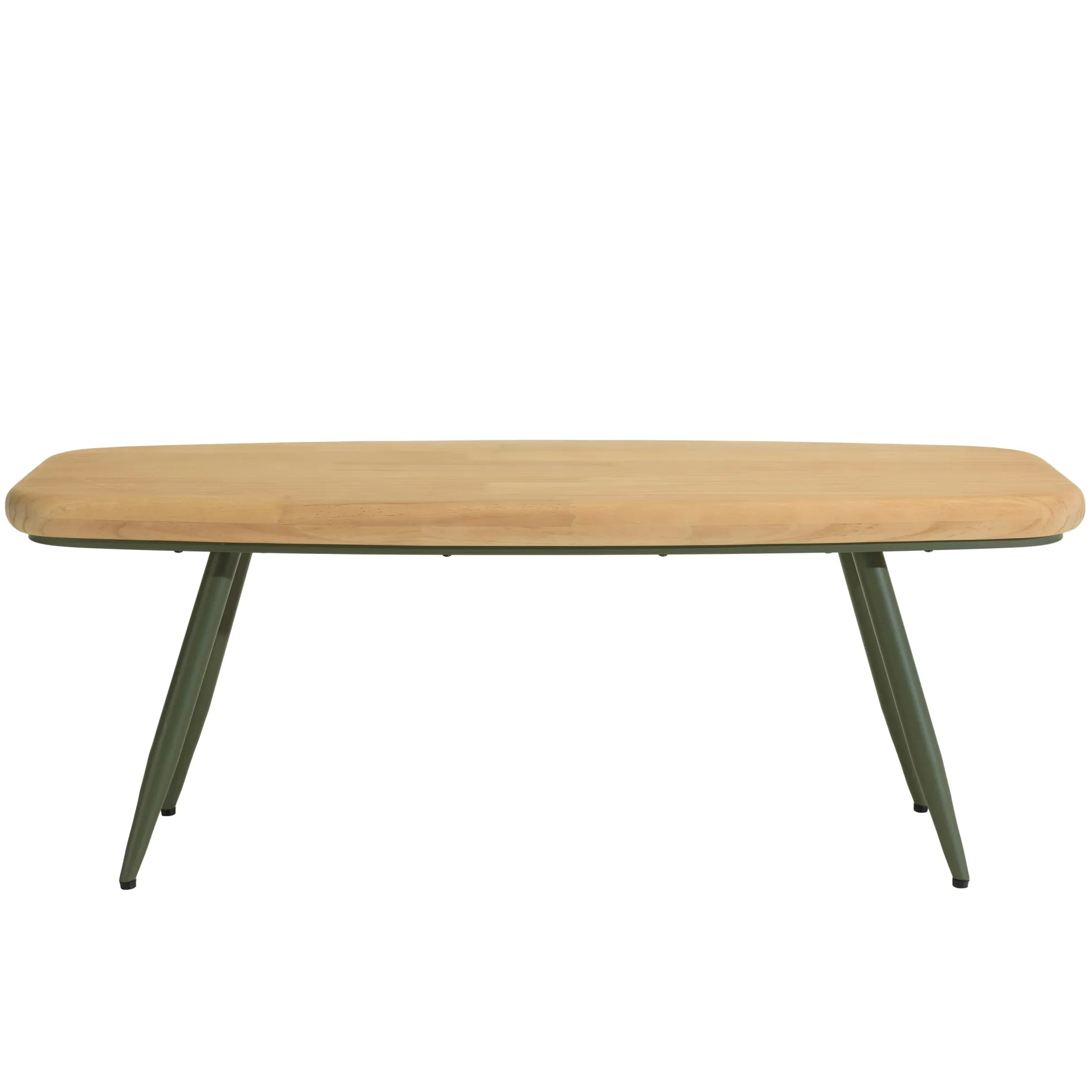 Table basse bords arrondis pin et métal vert 100 cm BAGAN