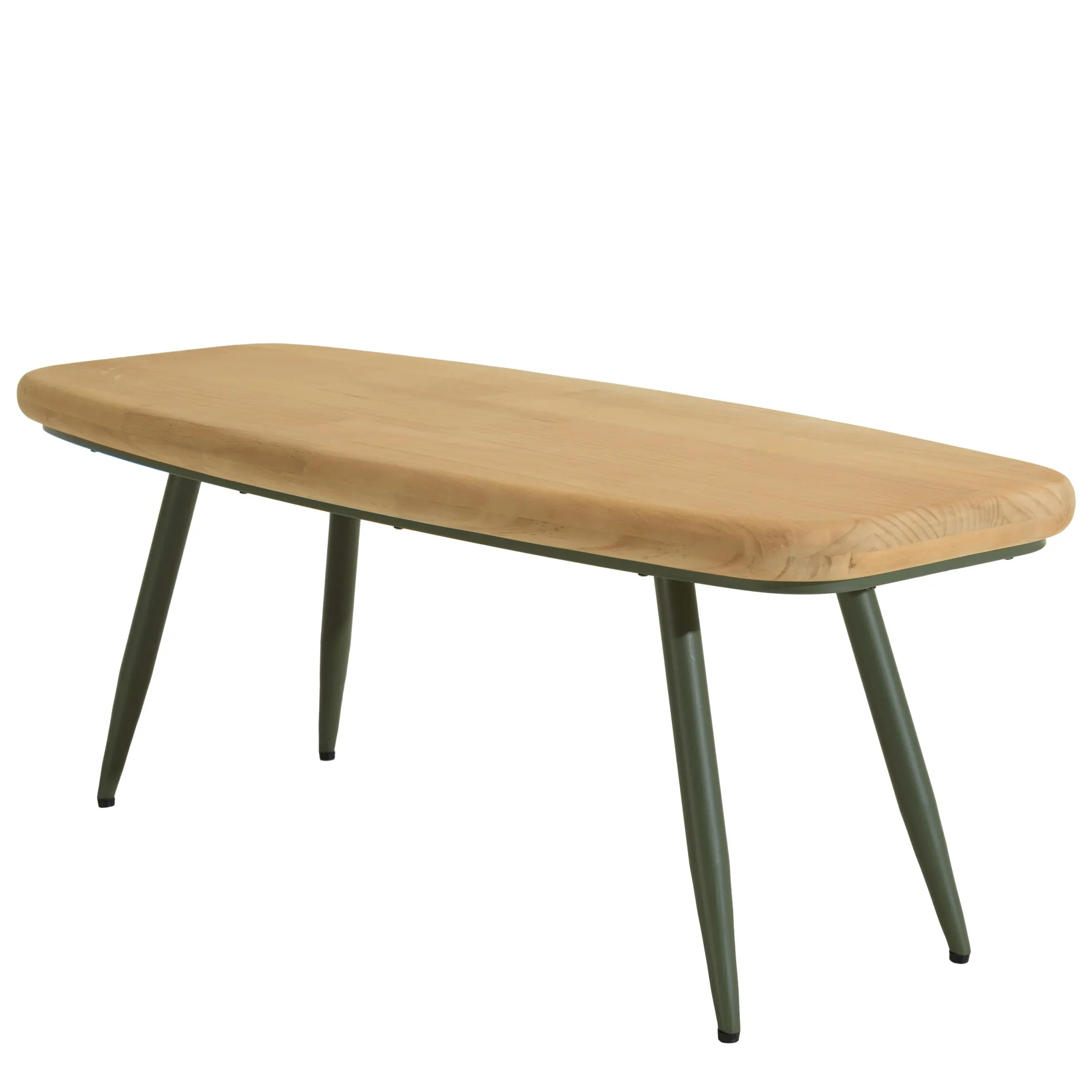 Table basse bords arrondis pin et métal vert 100 cm BAGAN