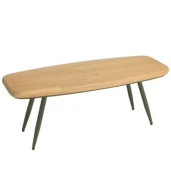 Table basse bords arrondis pin et métal vert 100 cm BAGAN