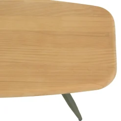 Table basse bords arrondis pin et métal vert 100 cm BAGAN