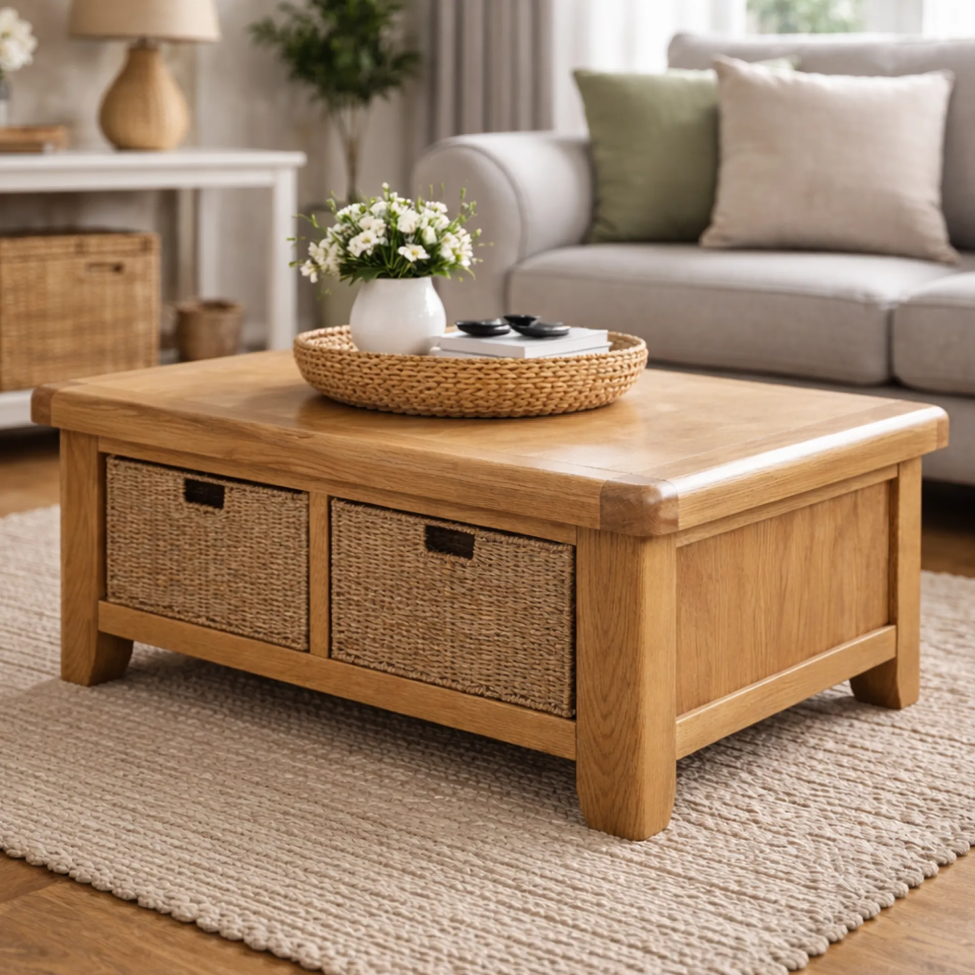 Table basse campagne chic avec 2 paniers de rangement VALMONT