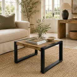 Table basse carrée bois métal 60 cm KARGO