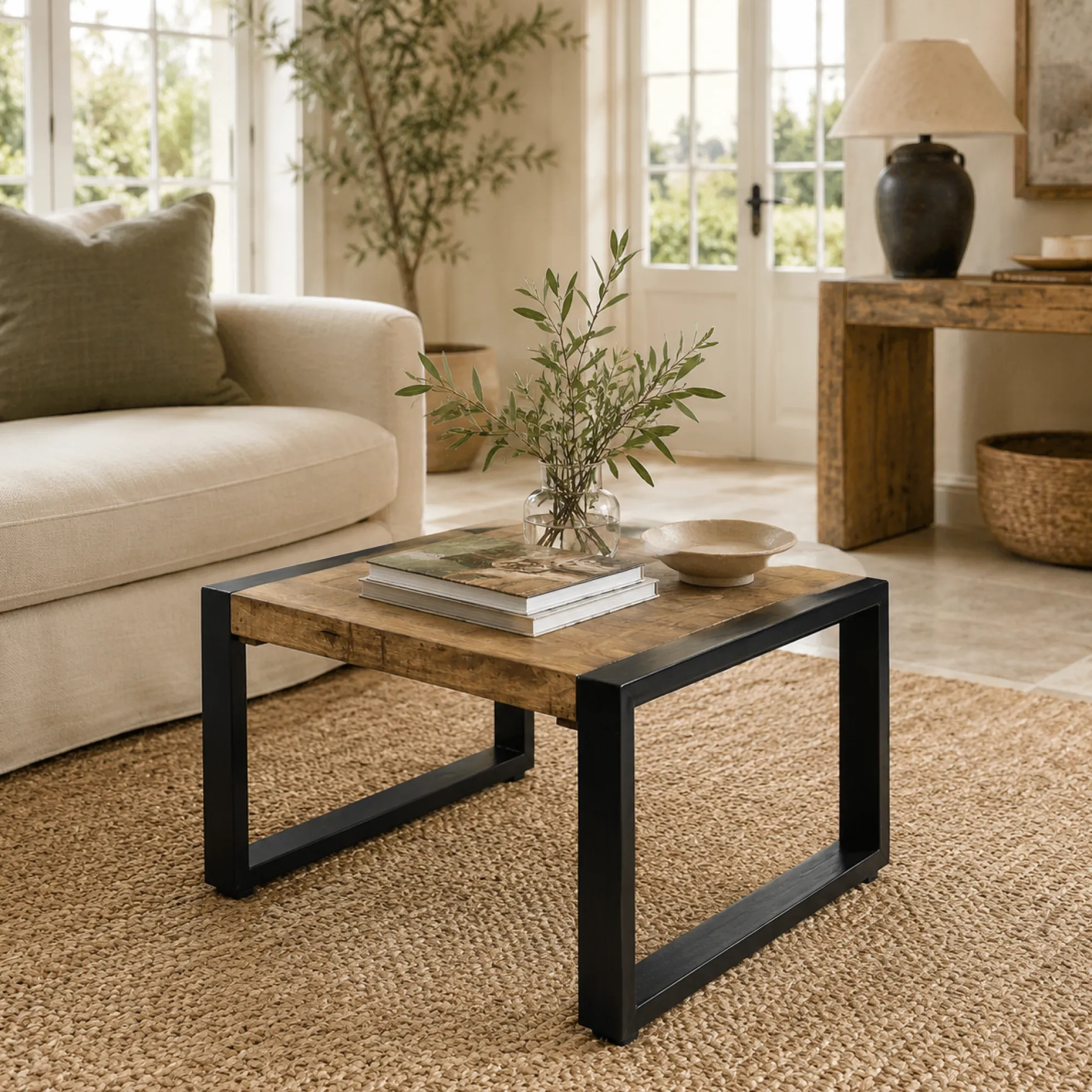 Table basse carrée bois métal 60 cm KARGO