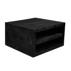 Table basse carrée bois noir avec rangement MONTARO