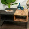 Table basse carrée bois recyclé de bateau métal DUMAI