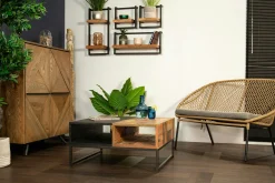 Table basse carrée bois recyclé de bateau métal DUMAI