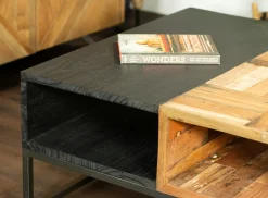 Table basse carrée bois recyclé de bateau métal DUMAI