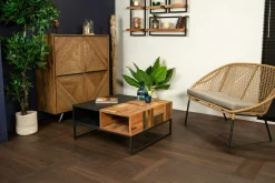 Table basse carrée bois recyclé de bateau métal DUMAI