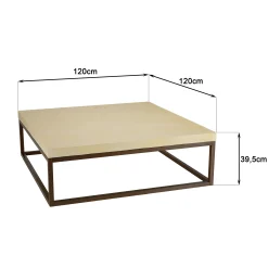 Table basse carrée 120 cm métal et béton beige BRASILIA