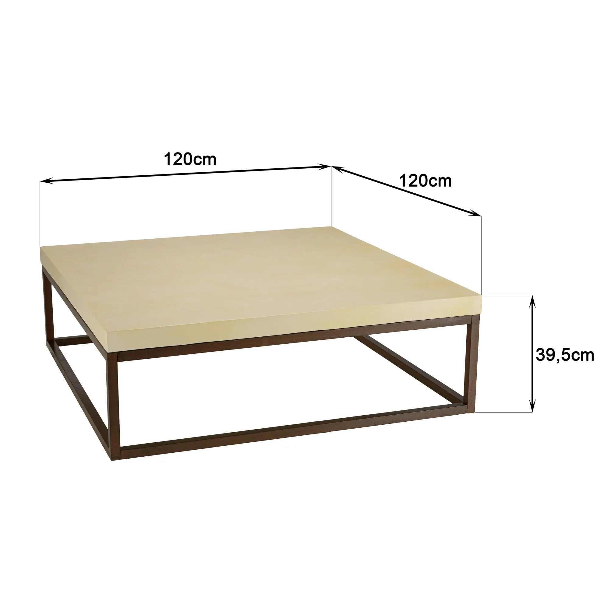 Table basse carrée 120 cm métal et béton beige BRASILIA