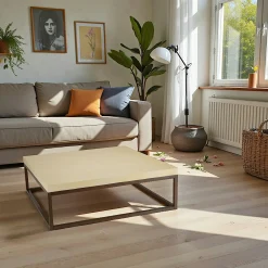 Table basse carrée 120 cm métal et béton beige BRASILIA