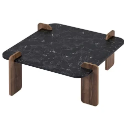 Table basse carrée décor marbré noir et noyer MARFA