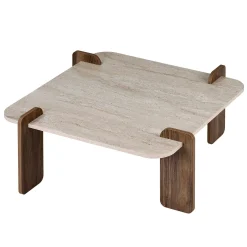 Table basse carrée décor travertin et noyer MARFA