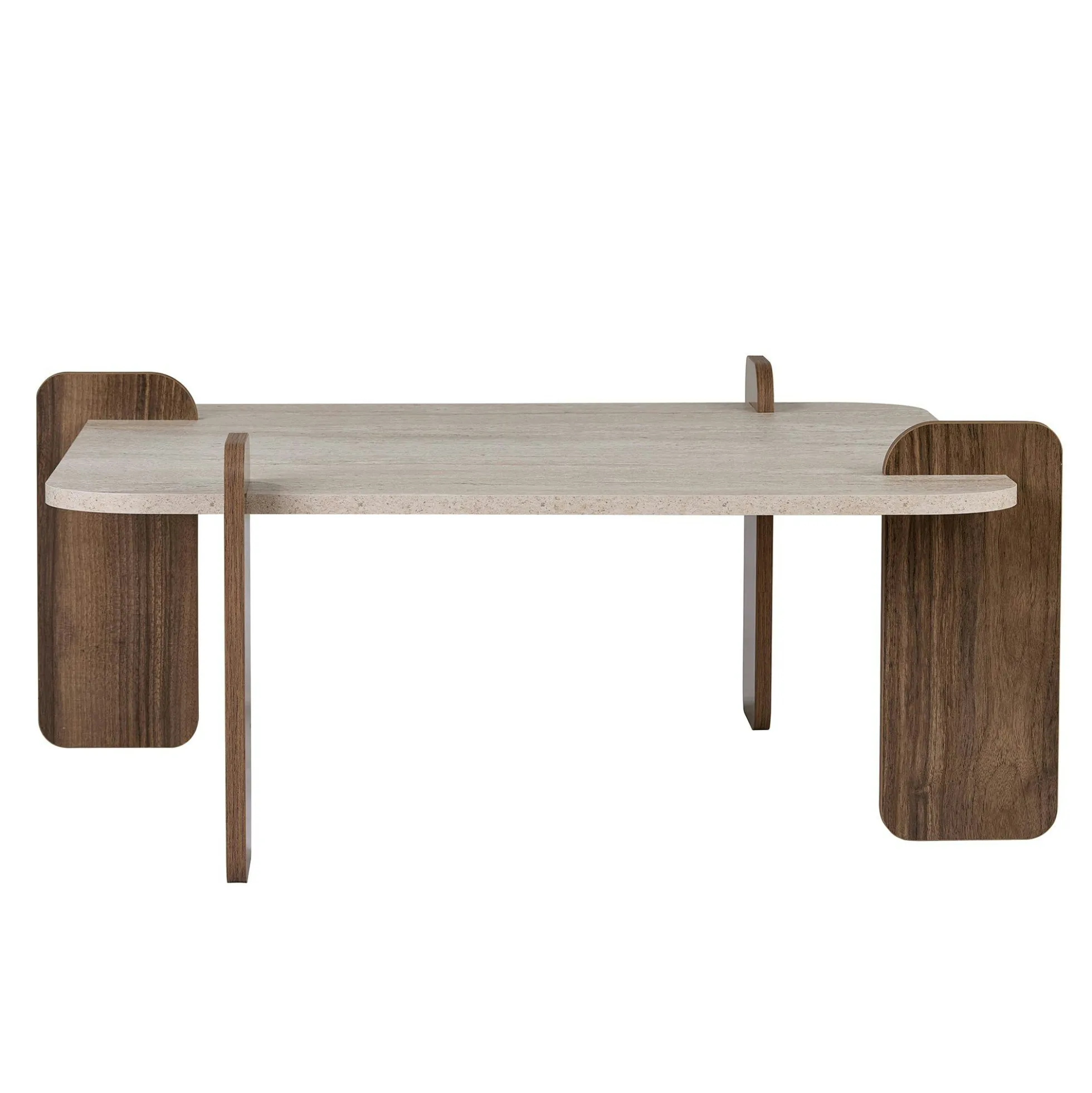 Table basse carrée décor travertin et noyer MARFA